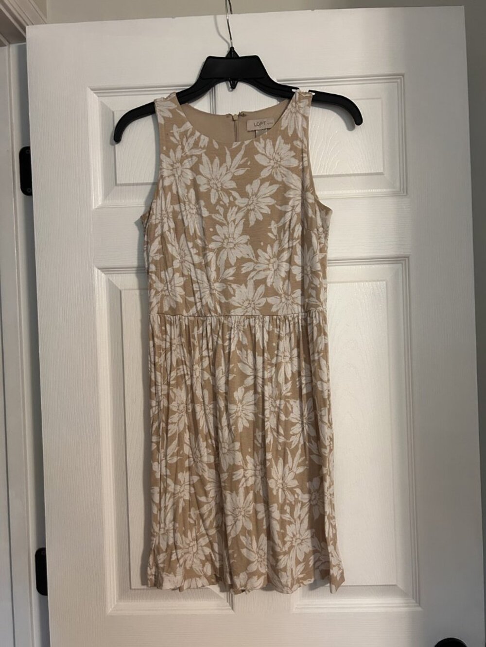 LOFT Petites Tan Ivory Floral Fit & Flare Dress